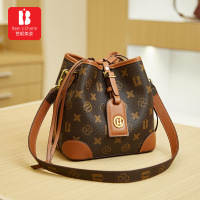 芭妮美姿跨境货源抽绳水桶包经典印花单肩斜挎包包女22328