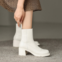 格瑞迪欧 牛皮英伦风粗跟马丁靴女显瘦舒适靴子气质淑女短靴休闲百搭网红瘦瘦靴M9257