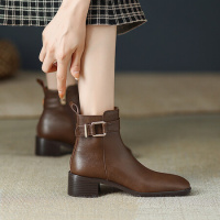 格瑞迪欧 头层牛皮马丁靴女英伦风2022新款烟筒靴厚底切尔西短靴女春秋单靴N7299