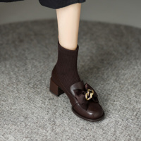 格瑞迪欧 牛皮显瘦低跟女靴秋冬季新款拼接短靴子瘦瘦弹力靴英伦时装靴女士切尔西靴C33