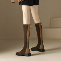 格瑞迪欧 牛皮2022秋冬季新款高颜值高筒长筒靴女小个子女生不过膝靴子厚底时尚弹力瘦瘦骑士靴D19