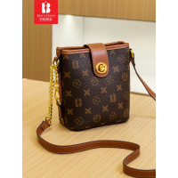 芭妮美姿水桶包女斜挎包包新款高级感链条小包包单肩复古老花女包2321