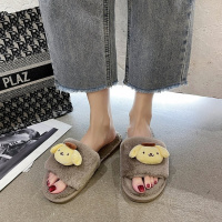 Tiauny 静可爱玩偶一字露趾棉拖鞋平底韩版时尚居家踩屎感休闲少女心毛拖鞋X-1009