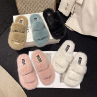 Tiauny 静秋冬新款女毛毛拖家居一字平底毛拖鞋加绒保暖棉拖鞋9903