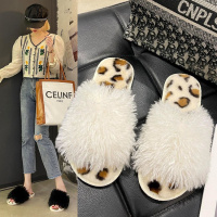 Tiauny 静秋季舒适豹纹露趾居家毛毛拖鞋防滑卷毛平底时尚棉拖鞋T-22