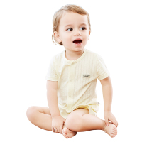 纤丝鸟儿童短袖套装男女童夏季纯棉提花开衫二件套 小点竖条