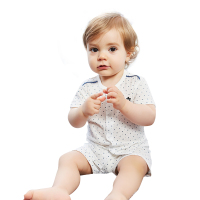 纤丝鸟儿童短袖套装男女童夏季纯棉提花开衫二件套 小星星