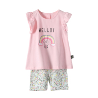 纤丝鸟儿童短袖套装女童夏季纯棉百搭T恤休闲短裤 彩虹兔