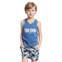 纤丝鸟男童夏季背心套装中大童纯棉T恤休闲短裤迷彩2件套 迷彩手枪