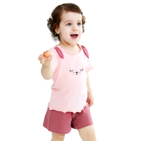 纤丝鸟儿童短袖套装女童夏季纯棉T恤休闲短裤2件套 微笑猫咪