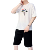 IKOPPOI 2019夏季新款男士短袖套装宽松五分袖上衣印花潮牌 TX960-1