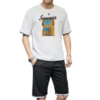 IKOPPOI 2019夏季新款男士短袖套装宽松五分袖印花潮牌 TX961-5