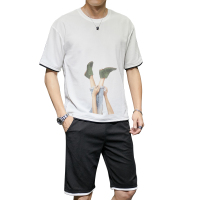 IKOPPOI 2019夏季新款男士短袖套装宽松五分袖印花潮牌 TX961-13