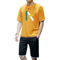 IKOPPOI 2019夏季新款男士短袖套装宽松五分袖印花潮牌 TX961-18