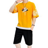 IKOPPOI 2019夏季新款男士短袖套装宽松五分袖印花潮牌 TX964-1