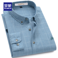 Romon/罗蒙纯棉长袖衬衫男2019新款春秋季时尚修身中青年休闲衬衣