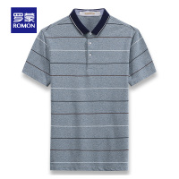 Romon/罗蒙短袖t恤衫男士夏季薄款商务条纹T恤时尚修身男士polo衫