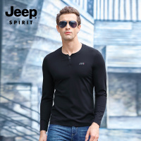 JEEP/吉普正品男装长袖t恤圆领运动宽松春秋打底衫中年爸爸装卫衣套头休闲修身纯色百搭衣服