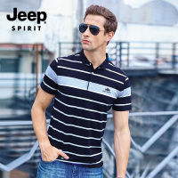 JEEP吉普男士polo衫短袖t恤春夏季潮牌翻领半袖男装上衣服潮流体恤衫青年休闲运动条纹个性帅气打底衫