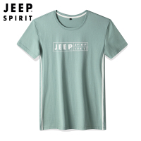 JEEP吉普正品男装短袖t恤男士2019夏新款纯棉白色圆领韩版潮流半袖打底衫青年条纹印花夏天薄款休闲运动上衣衣服