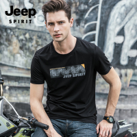 JEEP/吉普夏季新款短袖T恤男圆领套头男装上衣印花大码休闲体恤衫青年夏天纯棉透气薄款清凉百搭衣服