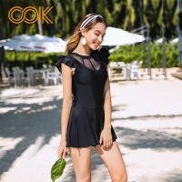 OOK泳衣女裙式连体泳衣镂空美背显瘦黑色连体裙
