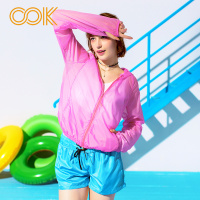 OOK粉紫色比基尼游泳衣罩衫海边度假连帽防晒衣