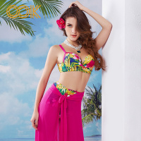 OOK遇见芳华印花性感比基尼披纱三件套女士分体泳衣