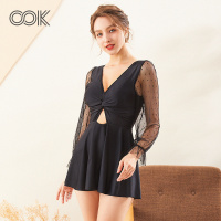 OOK 连体裙式女士保守遮肚显瘦游泳衣大胸聚拢温泉性感大码泳装新款