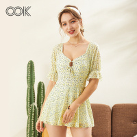 OOK 连体裙式女士保守遮肚显瘦游泳衣大胸聚拢温泉性感大码泳装新款