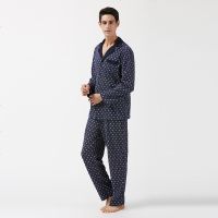 雪仙丽新睡衣男春秋季纯棉长袖翻领时尚休闲全棉家居服套装可外穿