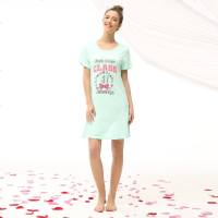 雪仙丽纯棉睡衣女夏针织棉睡裙印花短袖中裙可爱休闲全棉家居服