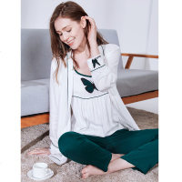 雪仙丽新款睡衣女春夏季吊带衫睡袍三件套系带时尚休闲薄款居家服