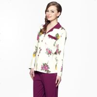 雪仙丽睡衣女长袖纯棉春天翻领开衫印花全棉女士家居服套装可外穿