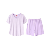 雪仙丽女士睡衣夏条纹休闲睡衣夏季家居服套装女士睡衣夏短袖套装