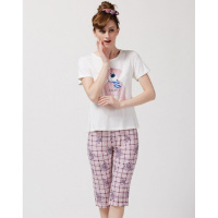 雪仙丽女士睡衣夏短袖圆领卡通休闲睡衣夏季家居服套装女士睡衣夏