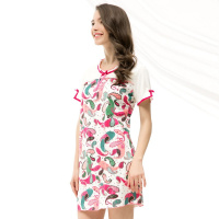 雪仙丽女士睡衣夏短袖时尚印花睡衣女士睡衣夏女士睡裙