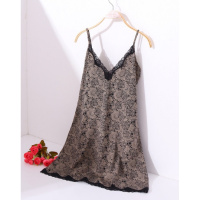 雪仙丽内衣女士睡衣夏季性感V领蕾丝边舒适家居吊带女士睡裙