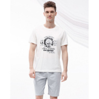 雪仙丽男士睡衣夏短袖休闲棉质可外穿睡衣家居服男士打底T恤