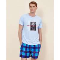 雪仙丽男士睡衣夏短袖圆领休闲棉质睡衣家居服男士家居打底T恤