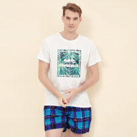 雪仙丽男士睡衣夏男士T恤短袖圆领休闲可外穿男士T恤单件上衣