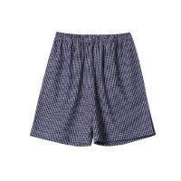 雪仙丽男士睡衣夏格纹舒适简约可外穿薄款男士家居短裤单件