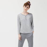 雪仙丽睡衣家居服女款春秋长袖条纹可外穿休闲女士睡衣家居套装