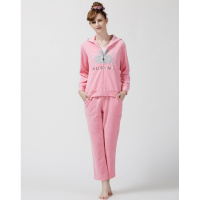 雪仙丽红色睡衣女冬本命年长袖连帽开襟休闲运动风可外穿家居套装