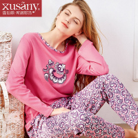 雪仙丽女士睡衣纯棉春秋季长袖印花休闲大码可外穿棉质家居服套装