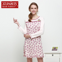 雪仙丽女士睡衣秋冬长袖时尚印花睡衣家居服女款睡裙