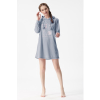 雪仙丽女士睡衣秋冬长袖休闲连帽时尚印花睡衣家居套装