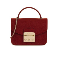 FURLA 芙拉 女士 牛皮革 METROPOLIS系列 迷你 手提斜挎单肩包小方包链条包 984335深红色