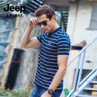 JEEP吉普短袖t恤男夏季新款翻领polo衫青年韩版潮流条纹半袖休闲上衣