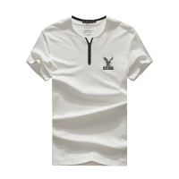 JEEP/吉普夏季薄款短袖T恤男休闲宽松V领简约时尚潮流打底上衣男